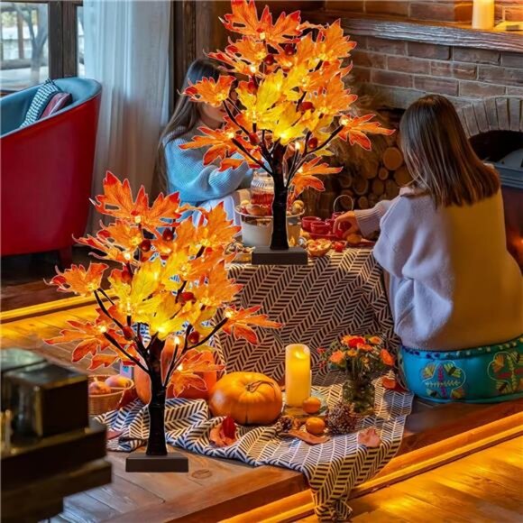 2 Pack Lighted Fall Maple Tree for Fall Decorations,USB & Battery Operated - Picture 2 of 7